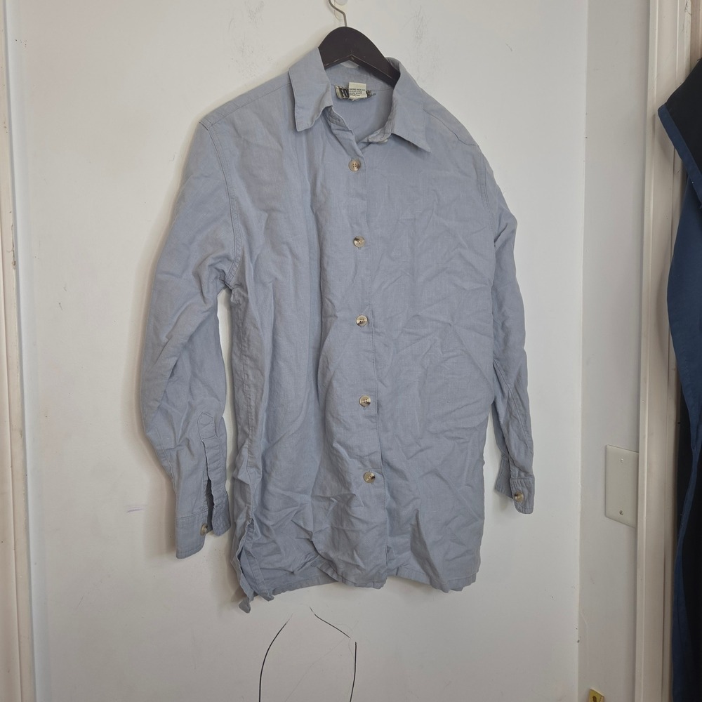 Forenza Vintage Blue Linen Cotton Button Down Shirt Womens Small 37-1167-6‎ HK